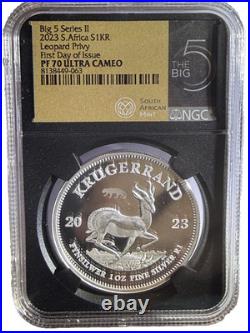 2023 South Africa Silver Krugerrand Proof Leopard Privy FDOI PF70 Ultra Cameo