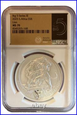 2024-2025 S. AFRICA BIG 5 Series lll Silver Coin Set NGC MS70 First Releases