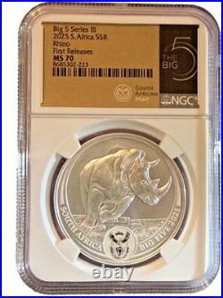 2024-2025 S. AFRICA BIG 5 Series lll Silver Coin Set NGC MS70 First Releases