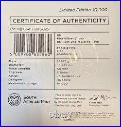 2024 BIG FIVE SERIES lll SOUTH AFRICA LION 1OZ SILVER COIN SET BU with COA