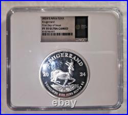 2024 Krugerrand 2 oz Silver NGC PF70 FDOI South Africa Special Label Large Slab
