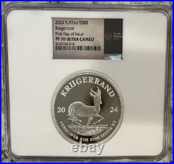 2024 Krugerrand 2 oz Silver NGC PF70 FDOI South Africa Ultra Cameo Mint