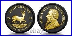 2024 South Africa 1 oz Silver Krugerrand Black Platinum & 24 KT Gold Gilded