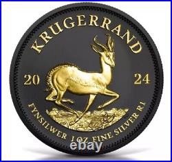 2024 South Africa 1 oz Silver Krugerrand Black Platinum & 24 KT Gold Gilded