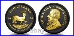 2024 South Africa 1 oz Silver Krugerrand Black Platinum & 24 KT Gold Gilded