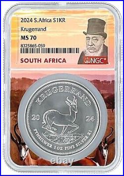 2024 South Africa 1oz Silver Krugerrand NGC MS70 Kruger Core 10 Pack withCase