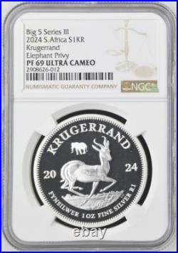 2024 South Africa ELEPHANT PRIVY KRUGERRAND PF69 Ultra Cameo NGC Silver Proof UC