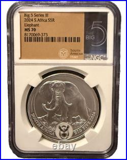 2024 THE BIG FIVE ELEPHANT SERIES III 1oz SILVER SOUTH AFRICA 5 RAND NGC MS70