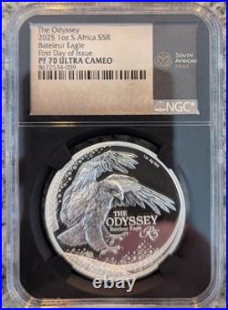 2025 1 oz Silver South Africa Odyssey Bateleur Eagle PF 70 ULTRA CAMEO S5R FDOI