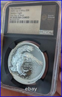 2025 1 oz Silver South Africa Odyssey Bateleur Eagle PF 70 ULTRA CAMEO S5R FDOI