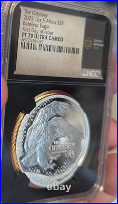 2025 1 oz Silver South Africa Odyssey Bateleur Eagle PF 70 ULTRA CAMEO S5R FDOI