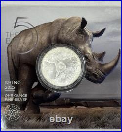 2025 1 oz South Africa Big Five Series III Rhino. 999 Silver Coin OGP (blister)