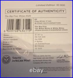 2025 BIG FIVE SERIES lll SOUTH AFRICA RHINO 1OZ SILVER COIN SET BU with COA