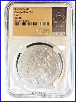 2025 South Africa 1 oz Silver Big 5 III Lion NGC MS70