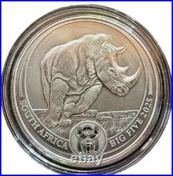 2025 South Africa 1 oz Silver Big 5 III Rhino BU NGC MS70