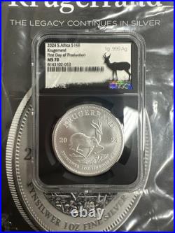 2025 South Africa 1-oz Silver Krugerrand NGC MS70 FDOP with 1 gram Silver Label