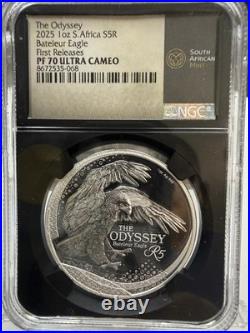 2025 South Africa 5 Rand Odyssey Bateleur Eagle. 999 Silver NGC PF70