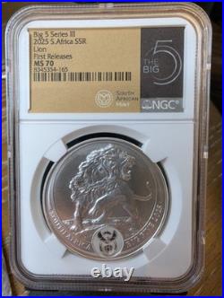 2025 South Africa Big 5 III Lion 1oz Silver Coin NGC MS 70 FDI All Paperwork Inc