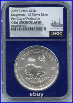 2025 South Africa Krugerrand 1 Oz Silver SS Tilawa Shipwreack NGC Gem UNC JR281