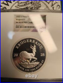 2025 South Africa Proof Silver Krugerrand Ngc Pf70 Ultra Cameo 2 Oz