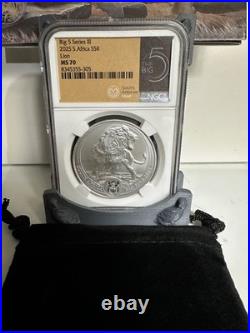 2025-THE BIG FIVE LION SERIES 3- 1oz SILVER SOUTH AFRICA 5 RAND NGC MS70 COA OGP