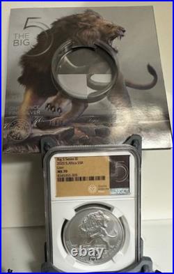 2025-THE BIG FIVE LION SERIES 3- 1oz SILVER SOUTH AFRICA 5 RAND NGC MS70 COA OGP