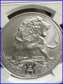 2025-THE BIG FIVE LION SERIES 3- 1oz SILVER SOUTH AFRICA 5 RAND NGC MS70 COA OGP