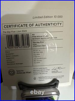 2025-THE BIG FIVE LION SERIES 3- 1oz SILVER SOUTH AFRICA 5 RAND NGC MS70 COA OGP