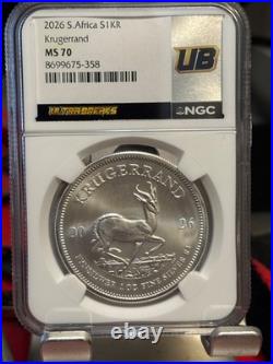 2026 South Africa 1 oz 999 Fine Silver Krugerrand. Ultra Breaks NGC MS70 Graded