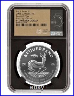 2026 South Africa 1-oz Silver Krugerrand Proof withBig 5 Leopard Privy NGC PF70UC