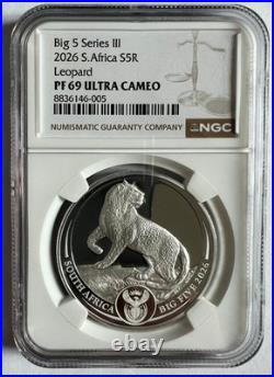 2026 South Africa 5R Silver Proof Coin Big5 Series III Leopard NGC PF69