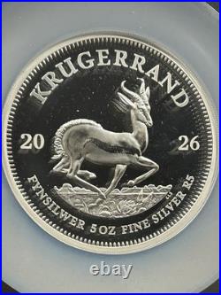 2026 South Africa 5 Oz Silver Krugerrand FDOI NGC PF70 Ultra Cameo RARE BEAUTY