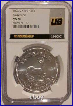 2026 South Africa Silver Krugerrand Ngc Ms70 Ultra Breaks Label 1 Oz 2026 South Africa Silver Krugerrand Ngc Ms70 Ultra Breaks Label 1 Oz