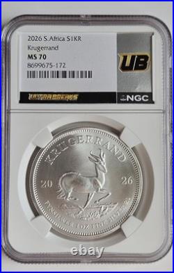 2026 South Africa Silver Krugerrand Ngc Ms70 Ultra Breaks Label 1 Oz