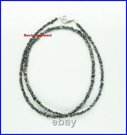 20.11 ct Jet Black Raw Rough Diamond 16 Inch Strand Silver Clasp Necklace