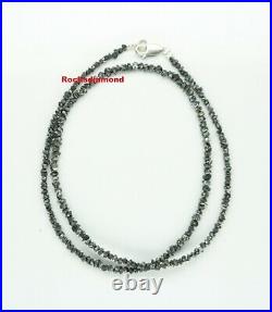 20.11 ct Jet Black Raw Rough Diamond 16 Inch Strand Silver Clasp Necklace