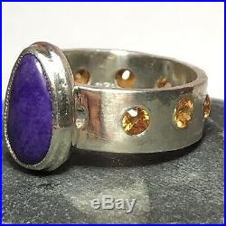 25 Ct Tw Natural Purple Sugilite Pave Set Mandarin Garnet Sterling Silver Ring