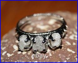 2.05CTS Gray White Rough Diamond Wedding Ring, Uncut Raw Diamond silver Ring