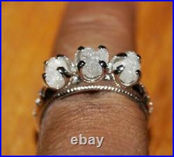 2.05CTS Gray White Rough Diamond Wedding Ring, Uncut Raw Diamond silver Ring