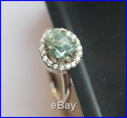 2.12CTS Blue Rough Diamond Hallo Ring, Blue Uncut Raw Diamond 925 silver Ring
