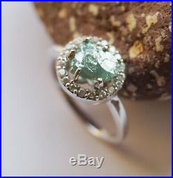 2.12CTS Blue Rough Diamond Hallo Ring, Blue Uncut Raw Diamond 925 silver Ring