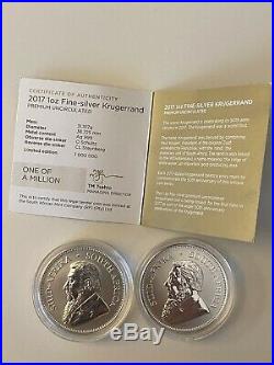 2 x 1 oz 2017 Silver Krugerrand 50th Anniversary Prem Uncirculated Coins + COA