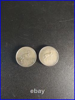2x 1967 South Africa 1 Rand Silver Coins 80% Silver