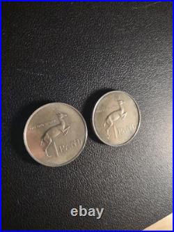 2x 1967 South Africa 1 Rand Silver Coins 80% Silver
