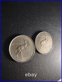 2x 1967 South Africa 1 Rand Silver Coins 80% Silver
