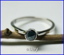 5.0mm Blue Round Rose Cut Bezel Set Diamond Ring, 925 silver Engagement ring