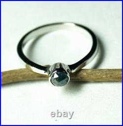 5.0mm Blue Round Rose Cut Bezel Set Diamond Ring, 925 silver Engagement ring