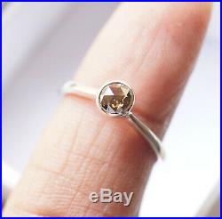 5.0mm Cognac Brown Rose Cut Bezel Set Diamond Ring, 925 silver Engagement ring