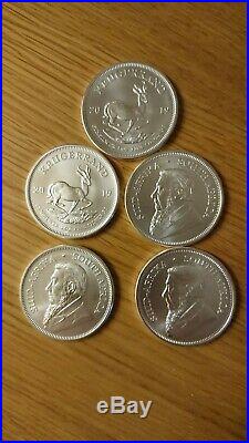 5 x 1oz silver Krugerrands 2020 immaculate. 999 purity