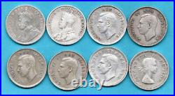 8, South Africa, Silver Florin Coins 1924 1954. Two Shillings. Job Lot